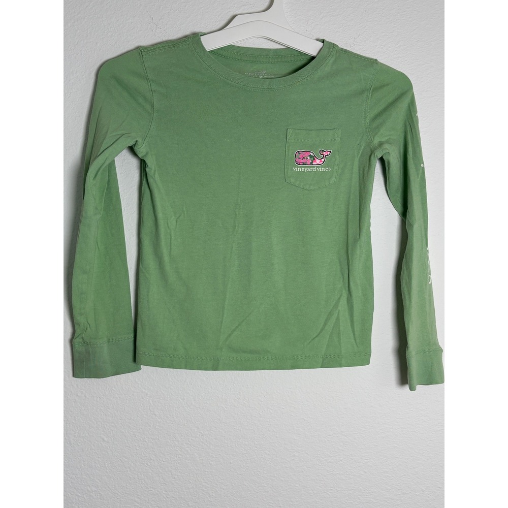 Vineyard Vines Boys Green Floral Whale Long Sleeve Pocket T-Shirt Size S 7-8